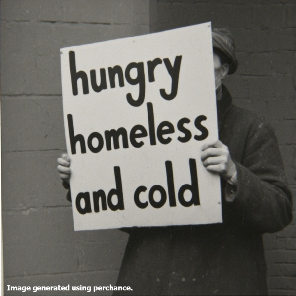 Homeless person holding a sign.